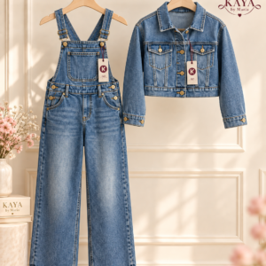 KAYA Denim Dungaree & Cropped Jacket Set – Washed Blue