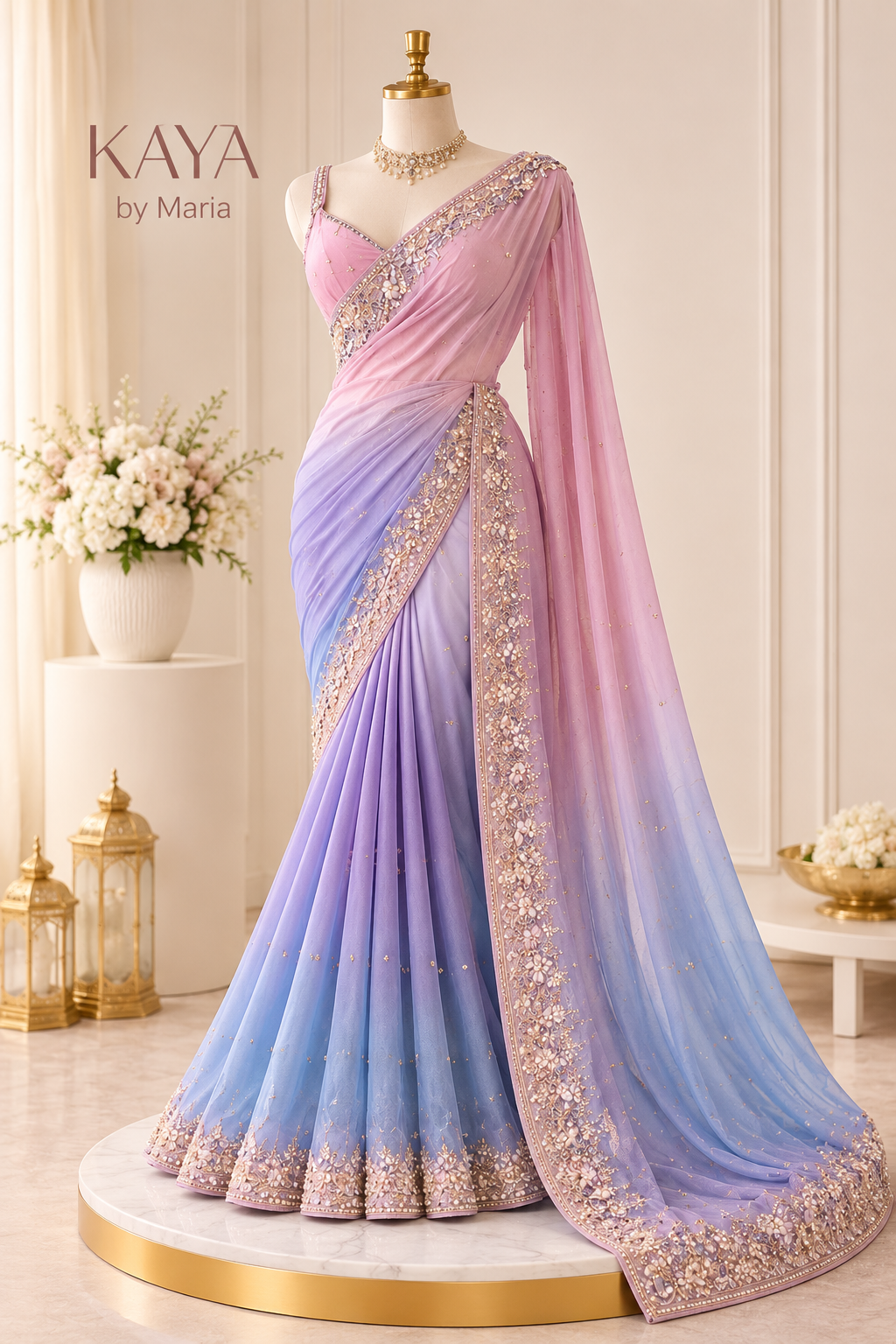 KAYA Pastel Aurora Embellished Ombre Saree