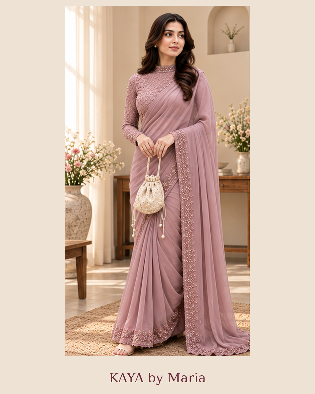 KAYA Mauve Reverie Embellished Saree