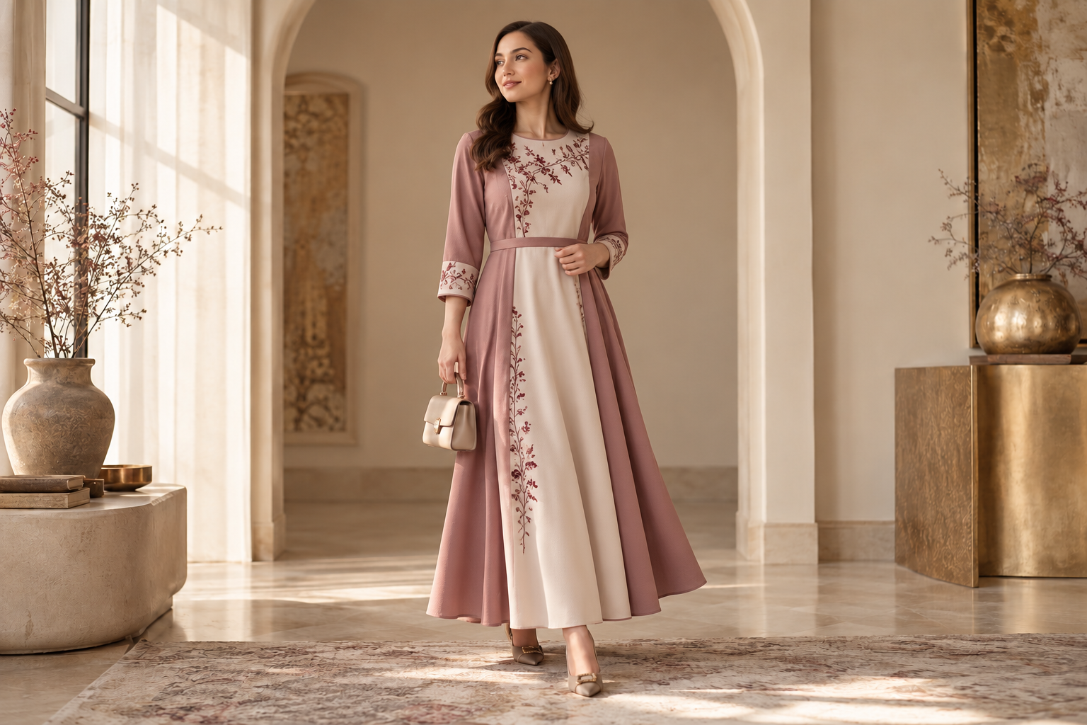 Woman wearing an elegant contemporary KAYA dress